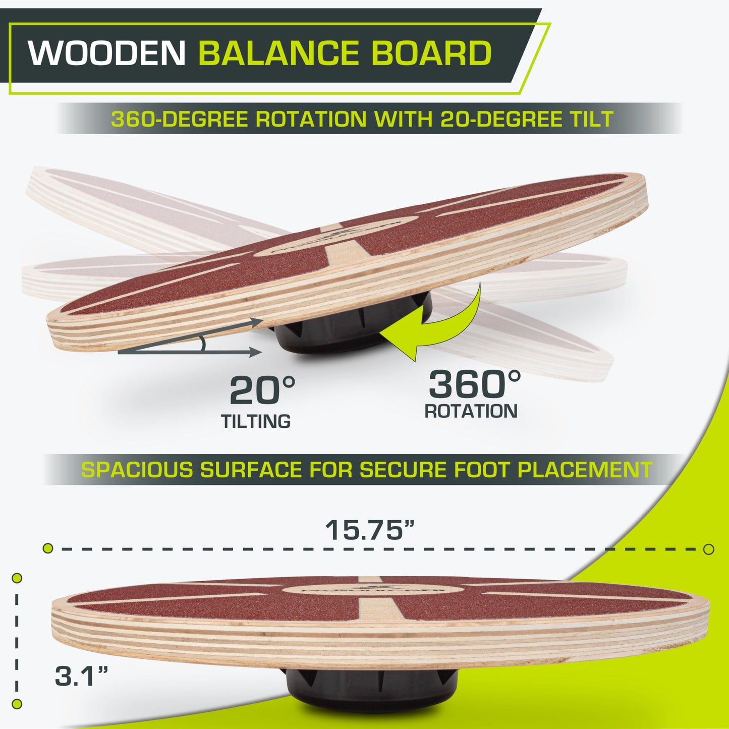 Wooden Balance Board Core Non-Slip Wobble Trainer